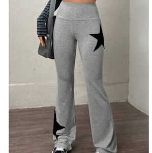 Star Print Highly Elastic High Rise Flare Leg Pants